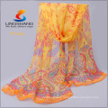 LINGSHANG new floral women digital printing scarf silk feel neck mask headband wrap dress design chiffon scarves